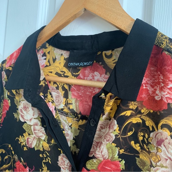 Cynthia Rowley Sheer Rose Floral & Black Blouse - Picture 3 of 10
